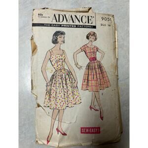 Vintage 1950's Advance Pattern #9051 Jr. and Misses One Piece Dress Size 16 HTF